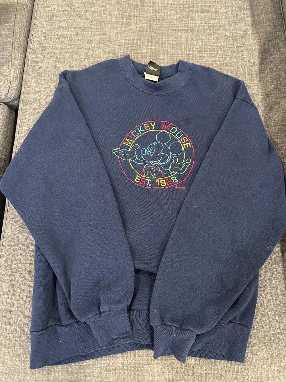 VINTAGE Mickey Mouse Unlimited Sweatshirt Blue Rainbow Men's Large Made in USA
